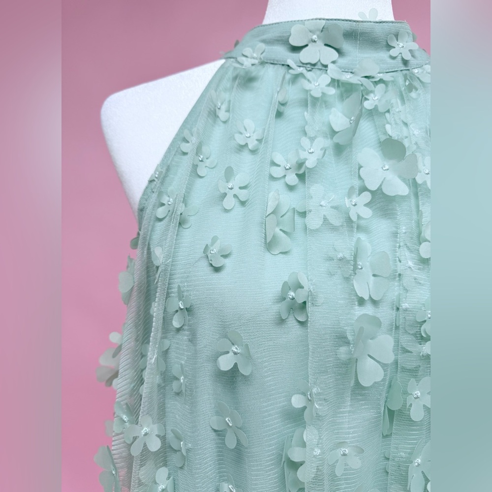 Easel Sage Green Halter Floral Appliqué Mini Dress - Picture 3 of 10